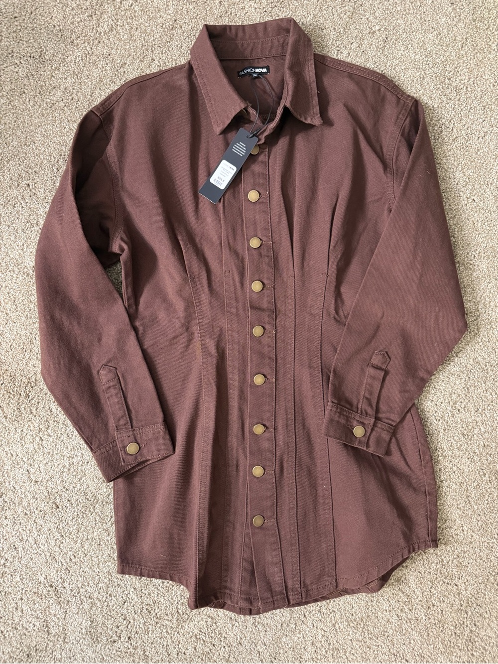 Fashion Nova Chocolate Brown Button-Front Casual Shirt Dress